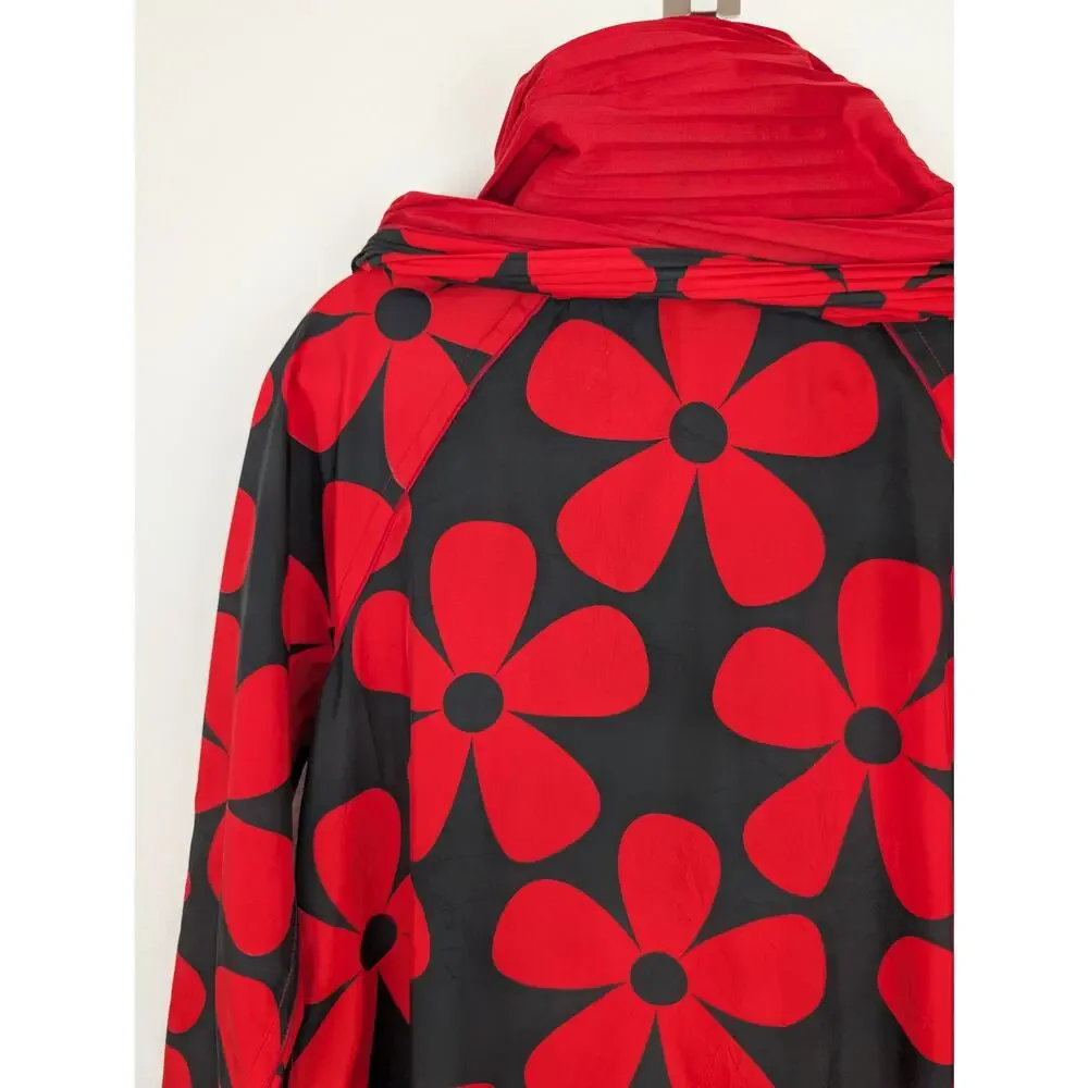 UBU Raincoat Reversible Pleated Floral Hooded Spring Fall Quirky Red Size S
